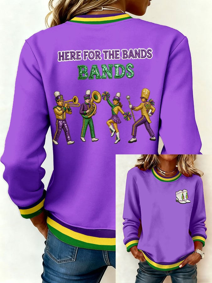Here For The Bands Mardi Gras Sweatshirt New Orleans Mardi Gras Holiday Clothing