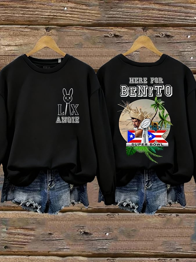 Here For The Benito Bowl Sweatshirt Super Bowl Puerto Rico Flag Clothing Gift Ideas