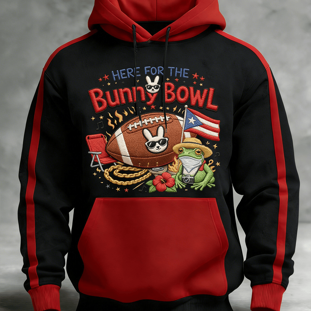 Here For The Bunny Bowl Football Hoodie Bad Bunny Halftime Show Merch Cool Gift For Him