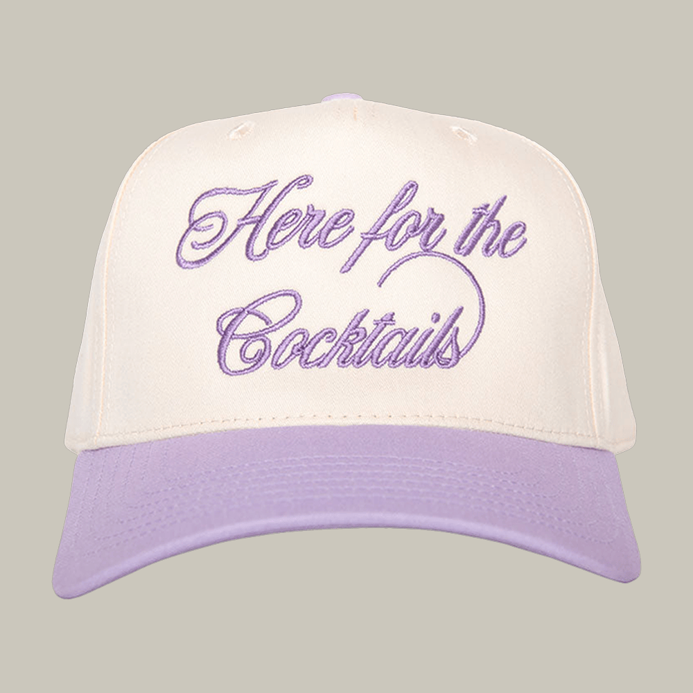 Here For The Cocktails Retro Two Toned Hat Witty Sayings Katydid Brand Baseball Cap