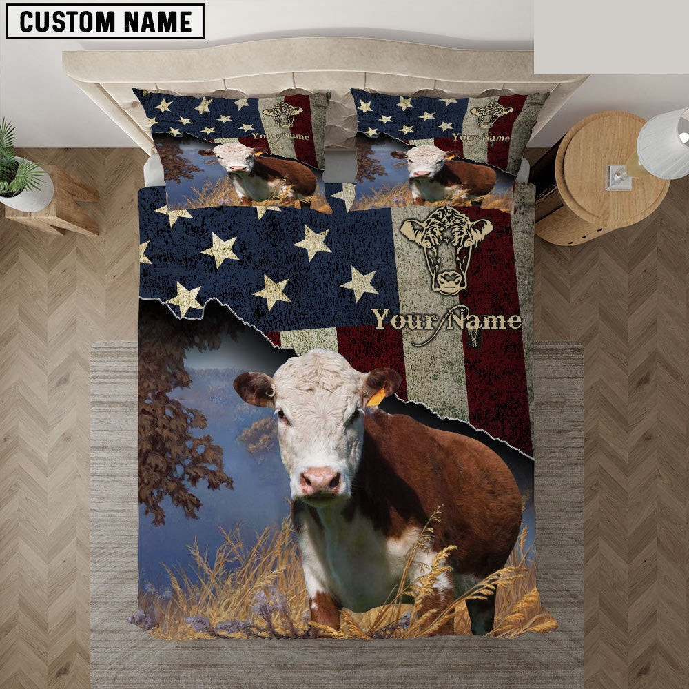 Hereford America Customized Name Bedding Set  Farm Bedding Set Anniversary Gifts