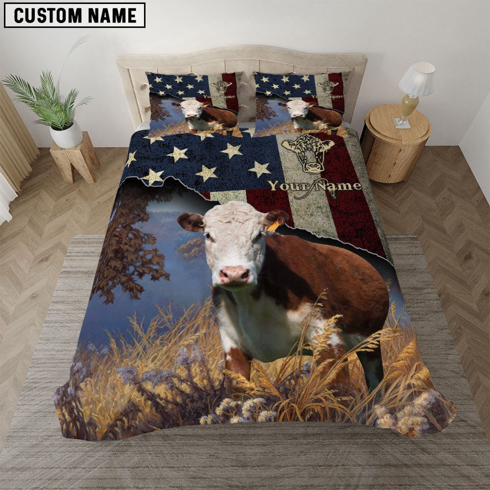 Hereford America Customized Name Bedding Set  Farm Bedding Set Anniversary Gifts