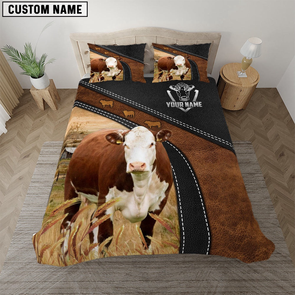 Hereford Black Leather Premium Pattern Customized Name Bedding Set  Farm Bedding Set Anniversary Gifts