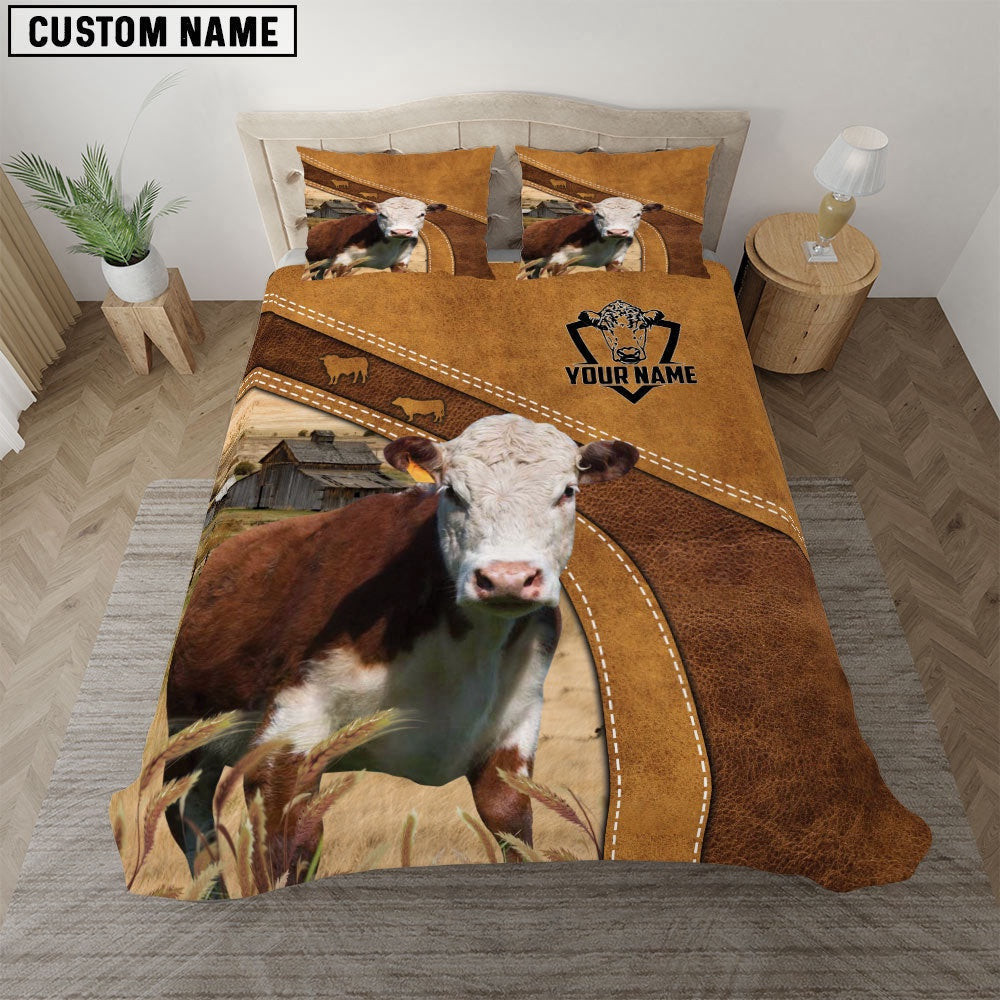 Hereford Cattle Customized Bedding Set  Farm Bedding Set Anniversary Gifts