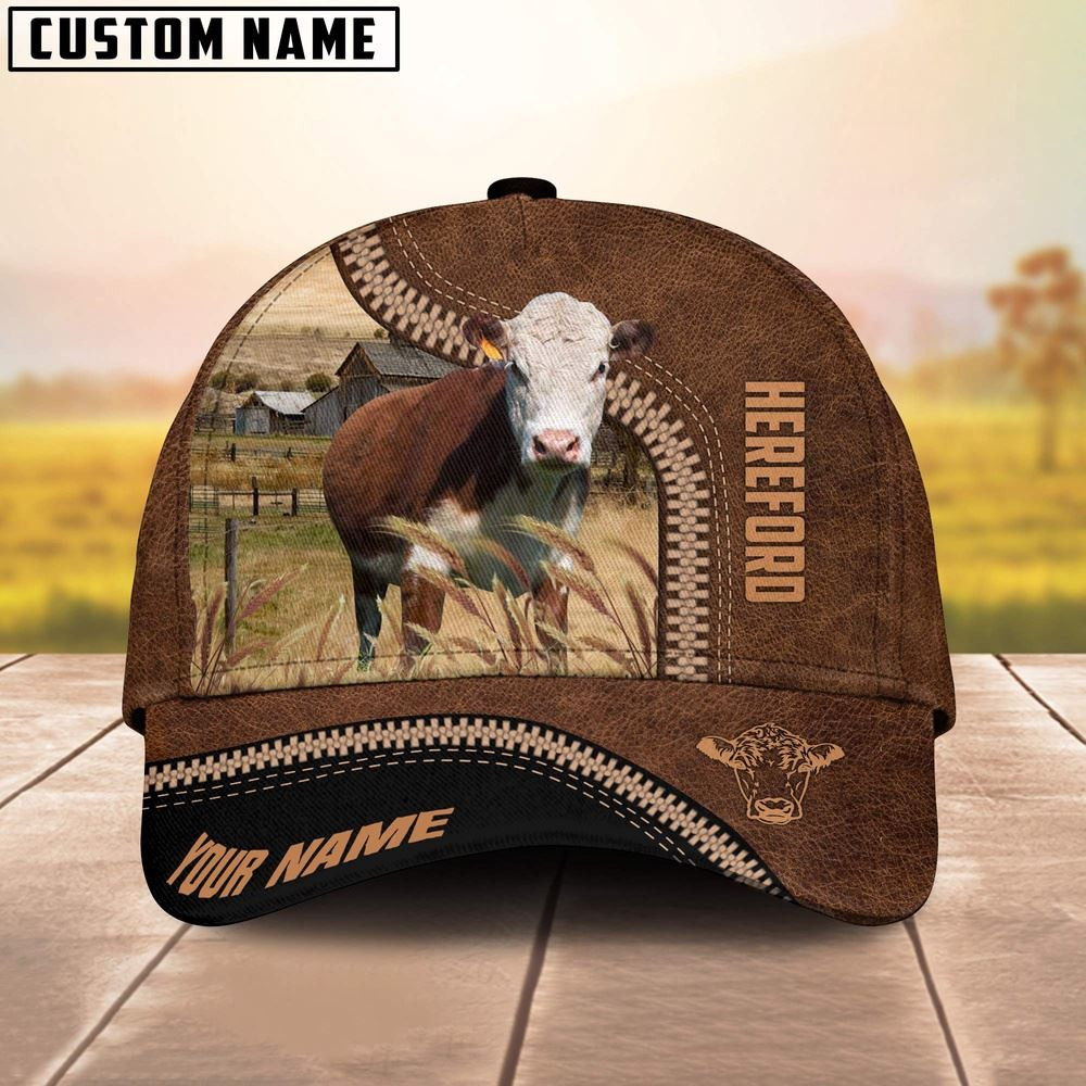 Hereford Cattle Customized Name 3D Printed Cap Farm Cap Farmer Baseball Cap Gift For Farmer