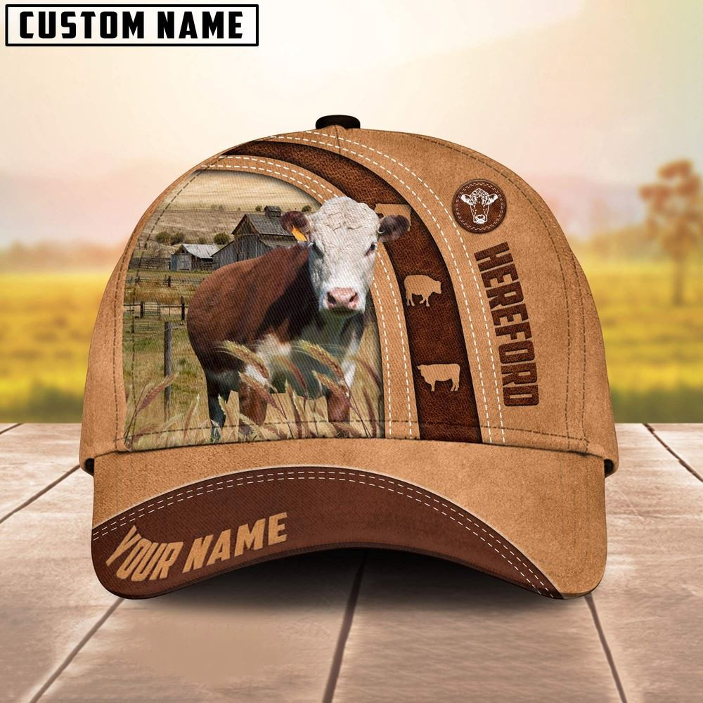 Hereford Cattle Customized Name Farm Cap Farm Cap Farmer Baseball Cap Gift For Farmer