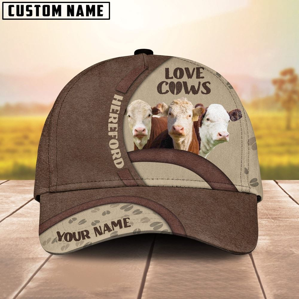 Hereford Cattle Happiness Personalized Name Cap Farmer Baseball Cap Gift For Farmer