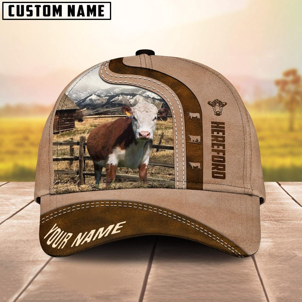 Hereford Custom Name Light Brown Cap Farm Cap Farmer Baseball Cap Gift For Farmer