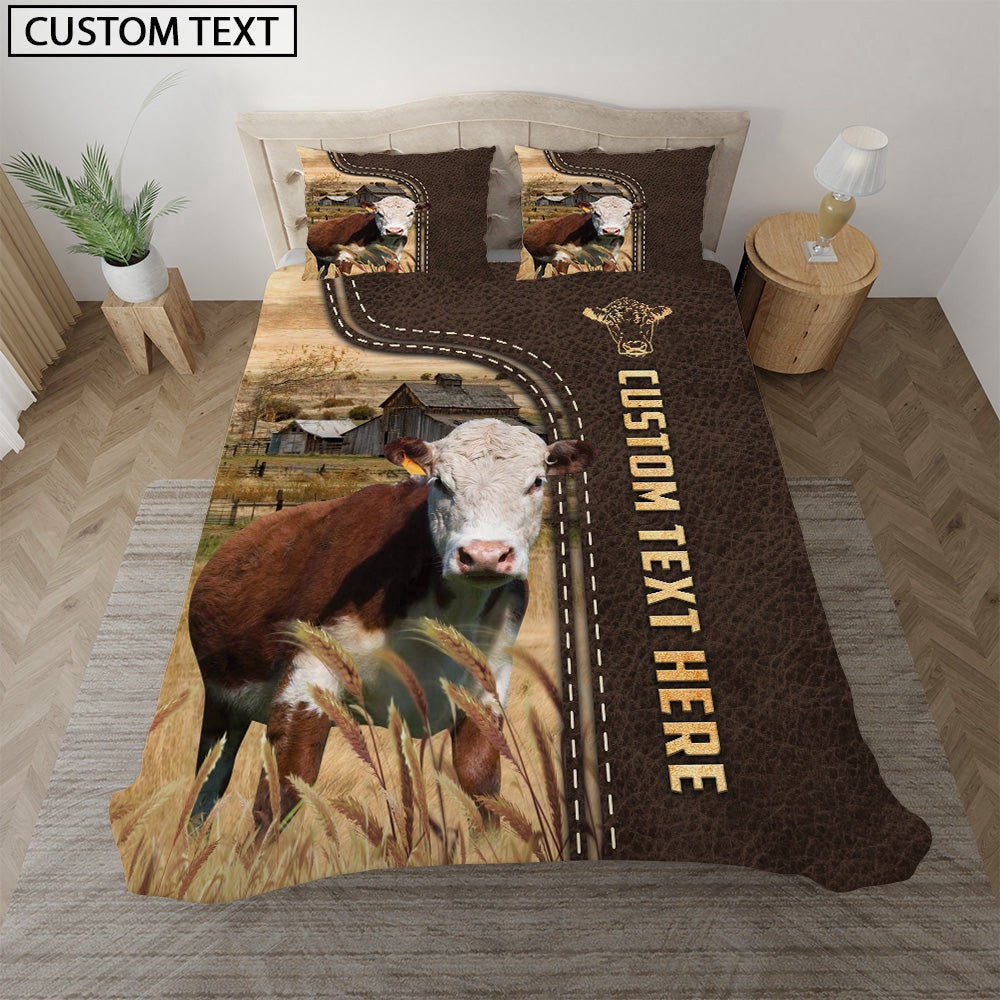 Hereford Custom Text Leather Pattern Bedding Set  Farm Bedding Set Anniversary Gifts