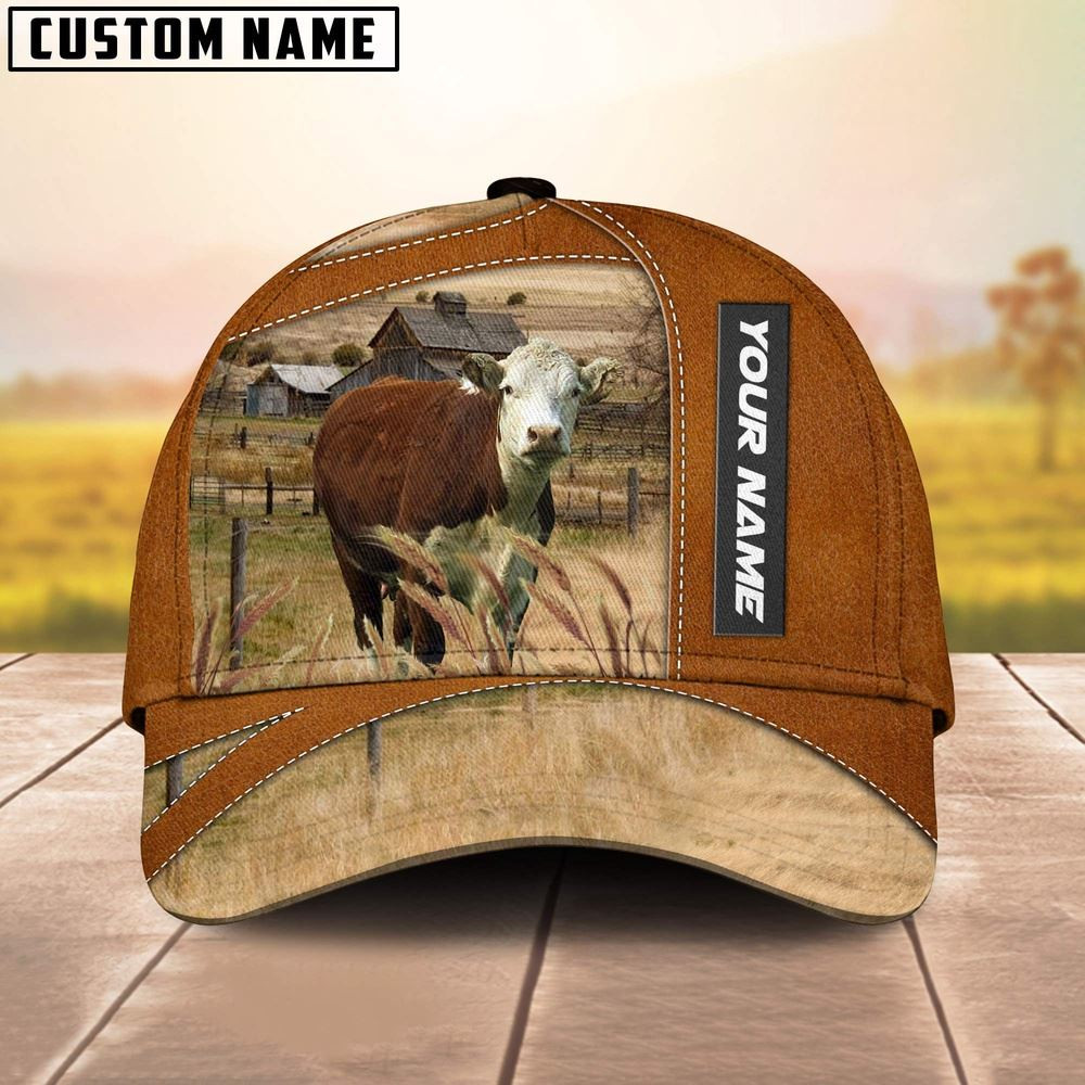 Hereford Customized Name Brown Cap Farm Cap Farmer Baseball Cap Gift For Farmer