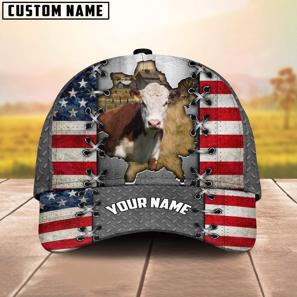 Hereford Customized Name US Flag Cap Farm Cap Farmer Baseball Cap Gift For Farmer