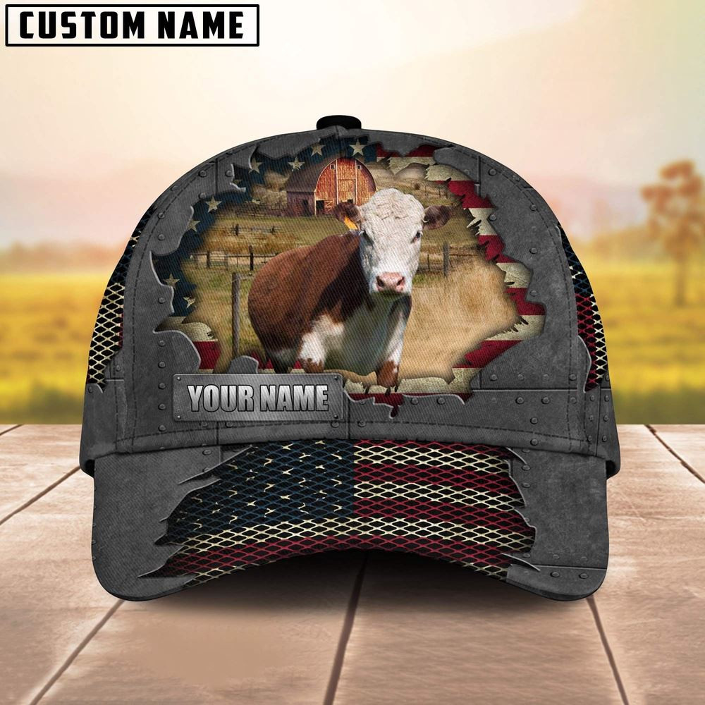 Hereford Customized Name US Flag Net Cap Farm Cap Farmer Baseball Cap Gift For Farmer