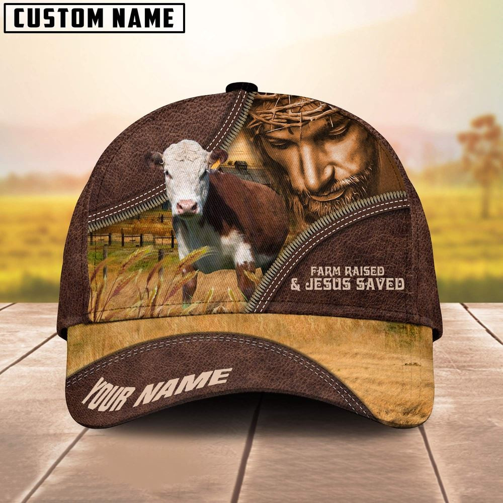 Hereford Farm & Jesus Customized Name Cap Farm Cap Farmer Baseball Cap Gift For Farmer