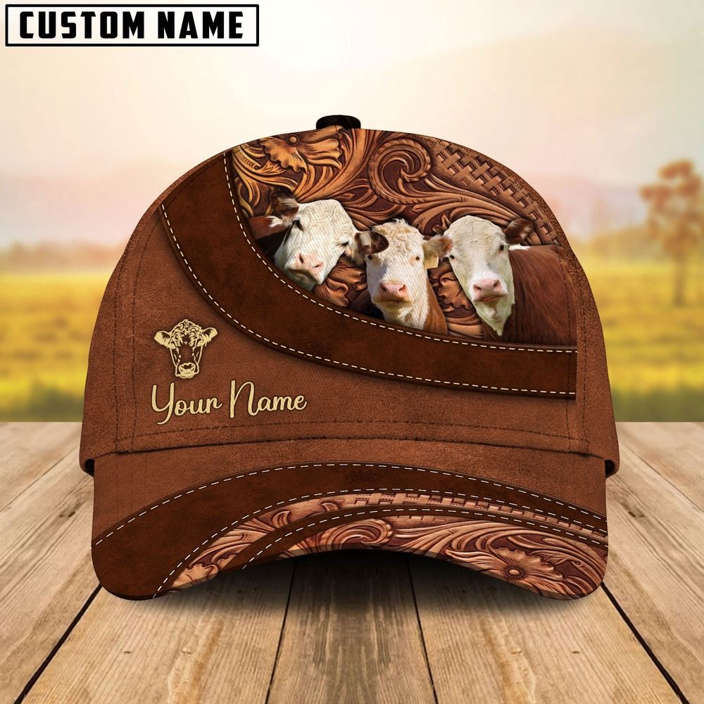 Hereford Farm Life Beauty Leather Pattern Customized 3D Cap Farmer Baseball Cap Gift For Farmer