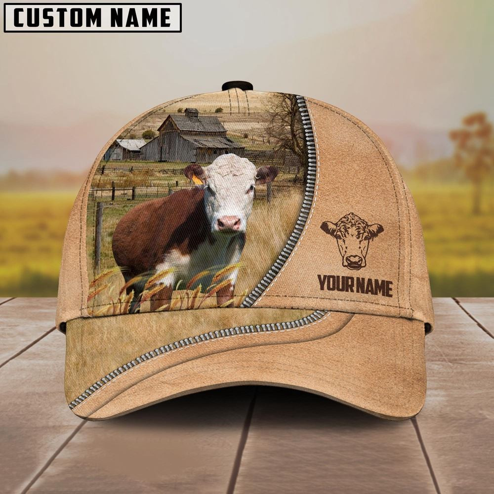 Hereford Farming Light Brown Customized Name Cap Farm Cap Farmer Baseball Cap Gift For Farmer