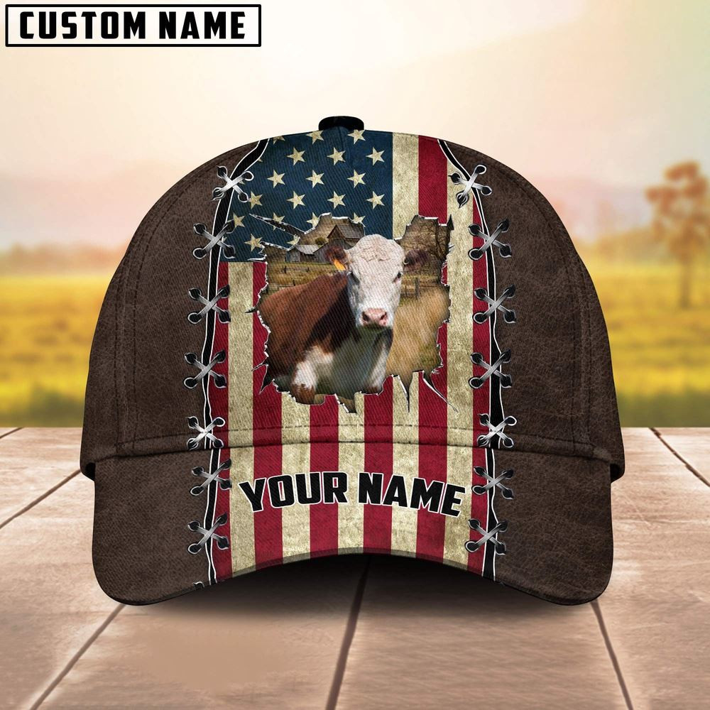 Hereford Flag Customized Name Denim Cap Farm Cap Farmer Baseball Cap Gift For Farmer
