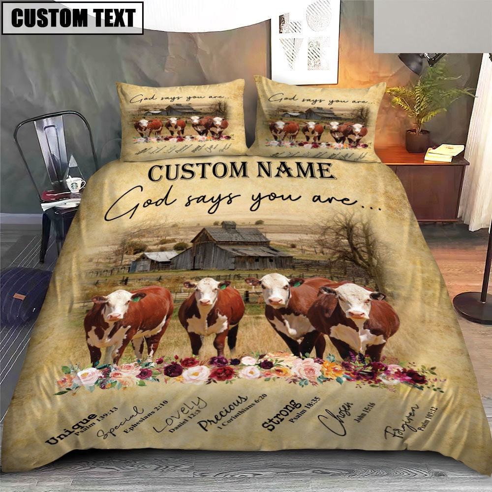 Hereford God Says You Are Custom Name Bedding Set Farm Bedding Set Anniversary Gifts