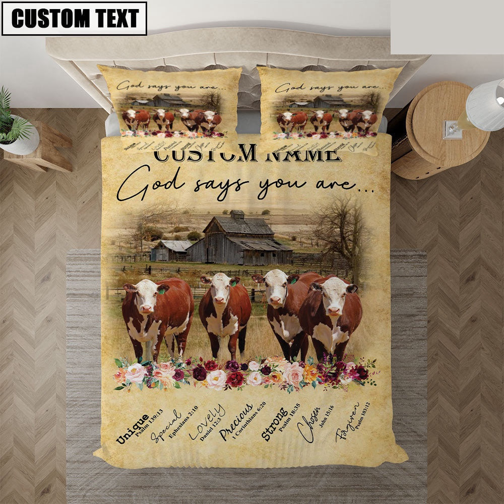 Hereford God Says You Are Custom Name Bedding Set Farm Bedding Set Anniversary Gifts