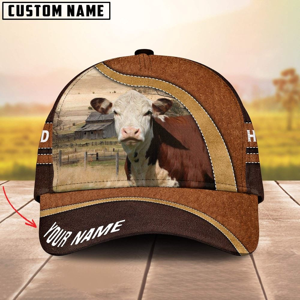 Hereford Happy Face Customized Name Cap Farmer Baseball Cap Gift For Farmer