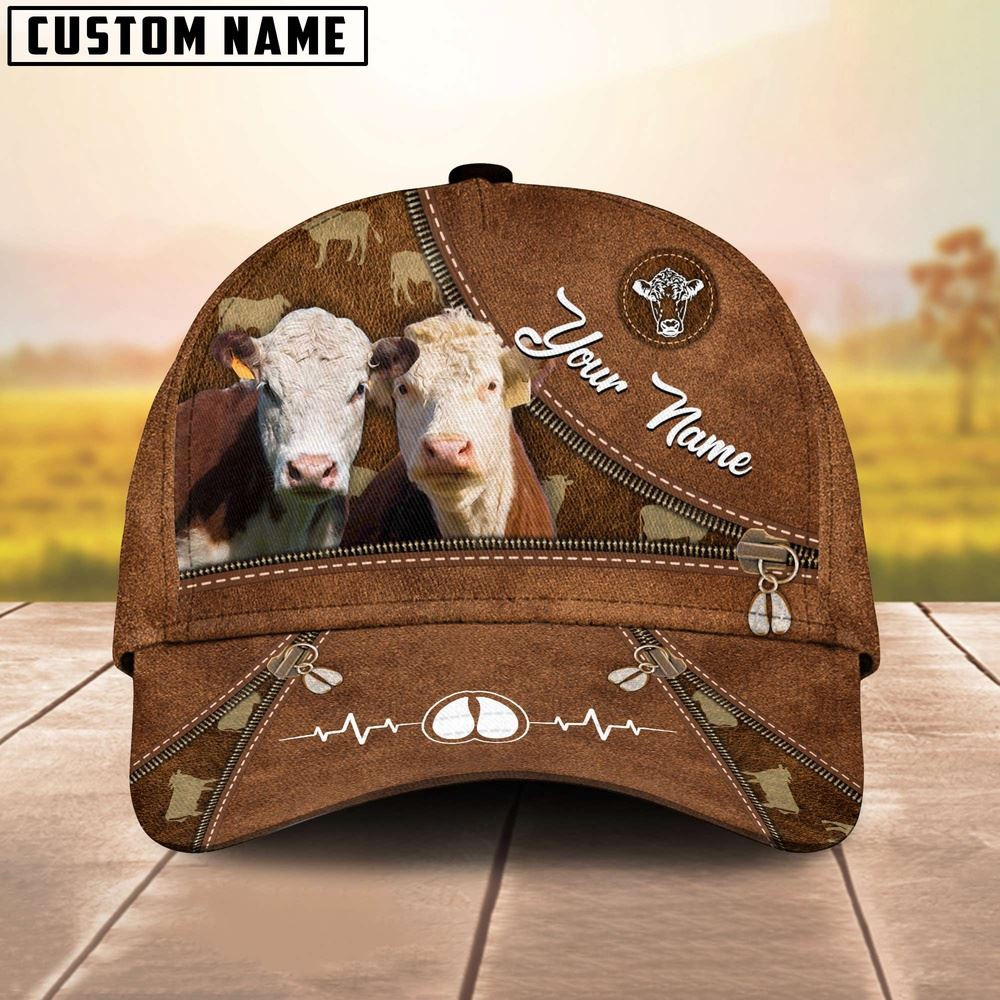 Hereford Heart Line Farm Lover Pattern Customized 3D Cap Farmer Baseball Cap Gift For Farmer
