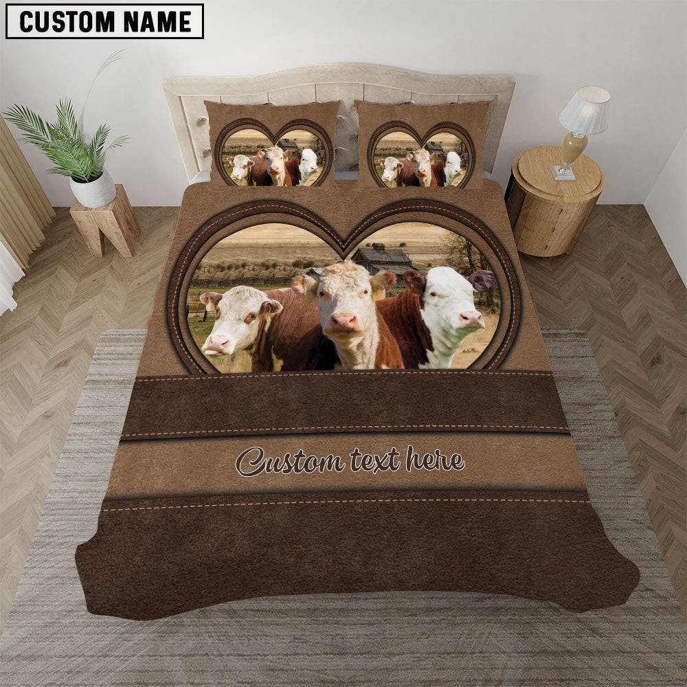 Hereford In Heart Custom Name Bedding Set  Anniversary Gifts For Couples