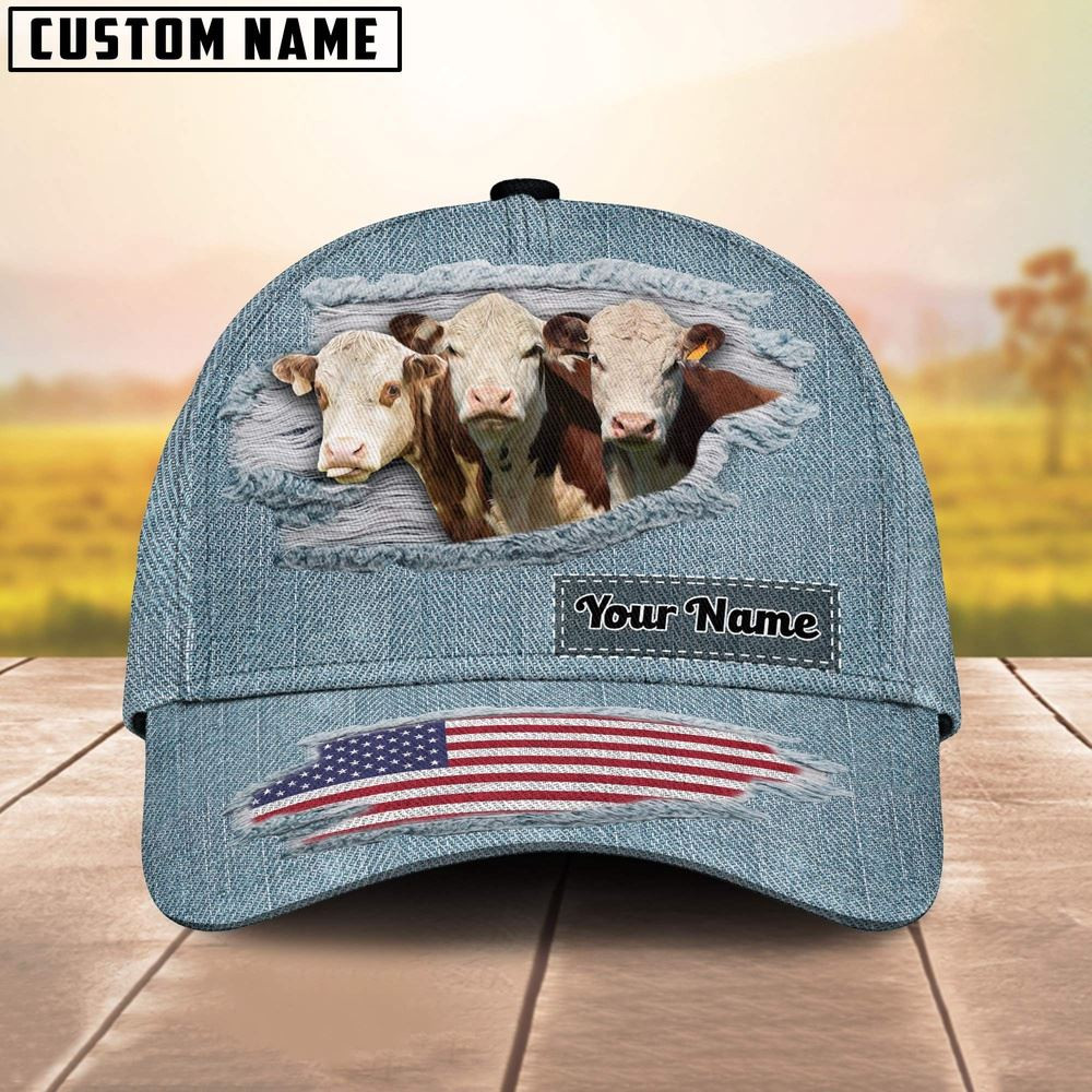 Hereford Jeans Pattern Customized Name Cap Farmer Baseball Cap Gift For Farmer