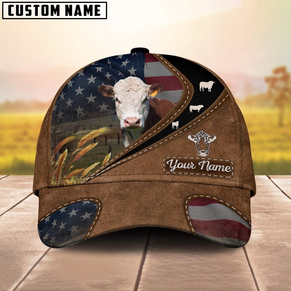 Hereford Leather Pattern American Customized Name Cap Farmer Baseball Cap Gift For Farmer