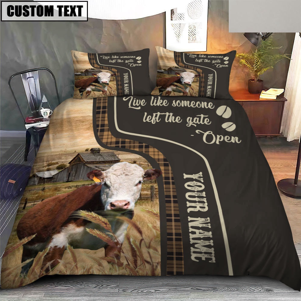 Hereford Like Someone Left The Gate Open Customized Name Bedding Set  Anniversary Gifts