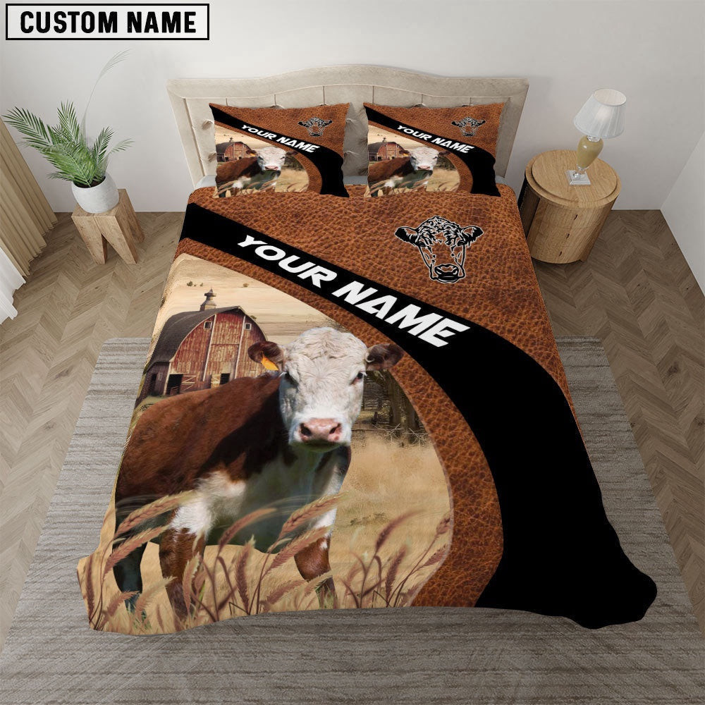 Hereford On The Farm Customized Name Red Barn Bedding Set Anniversary Gifts For Couples