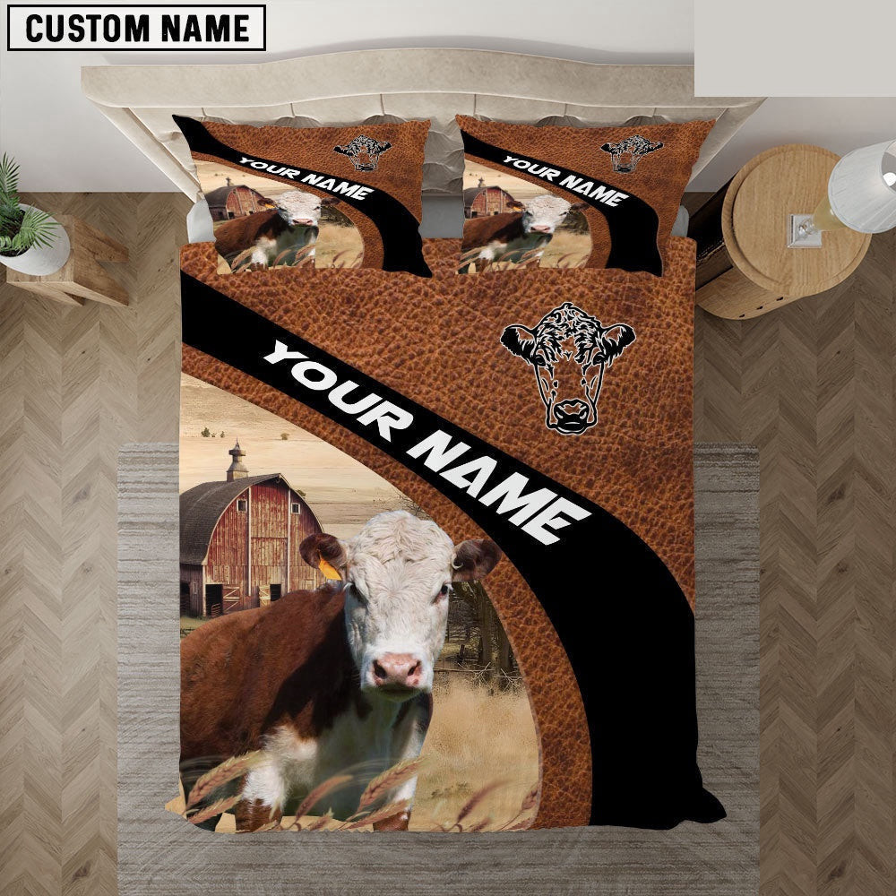 Hereford On The Farm Customized Name Red Barn Bedding Set Anniversary Gifts For Couples