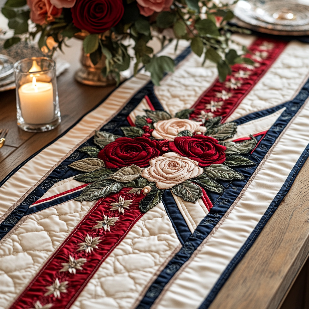 Heritage Bloom Quilted Table Runner Holiday Table Throw Christmas Gifts For Flower Lovers