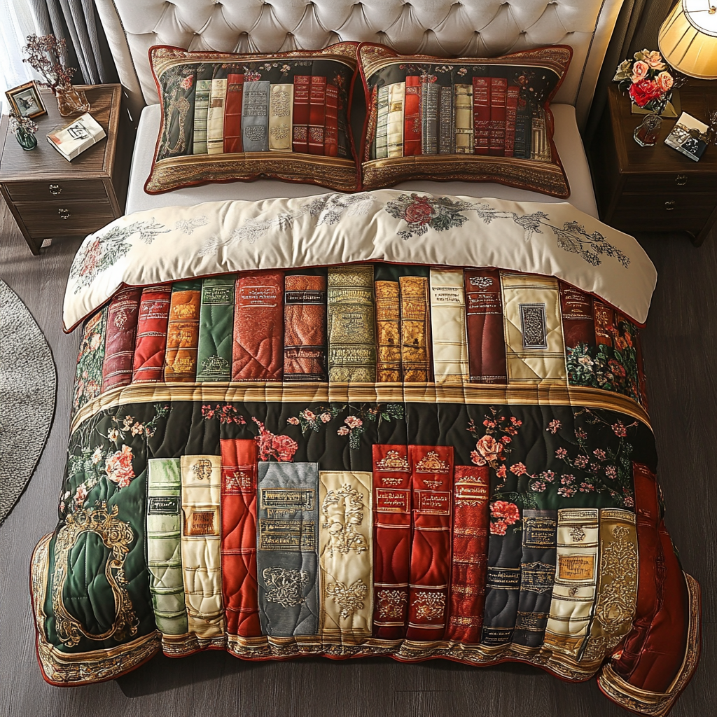 Heritage Books Quilted Bedding Set Holiday Duvet Cover Set Novelty Book Gifts