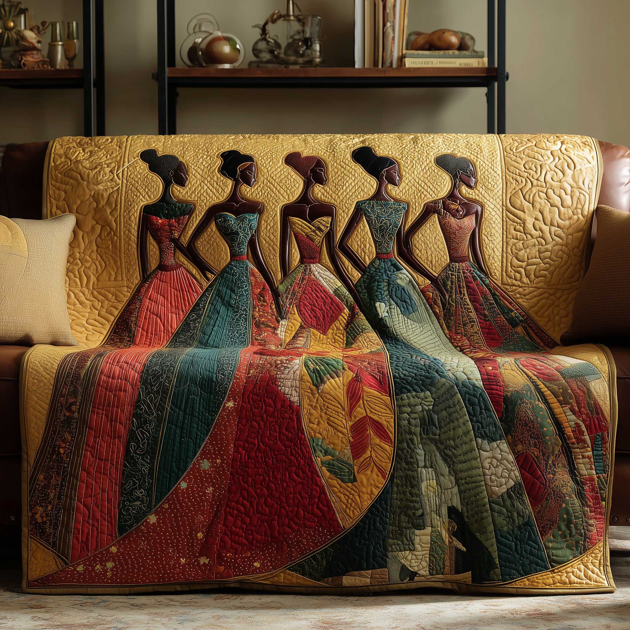 Heritage Glow Quilted Sofa Cover Antique Floral Tapestry African American Gifts For Women