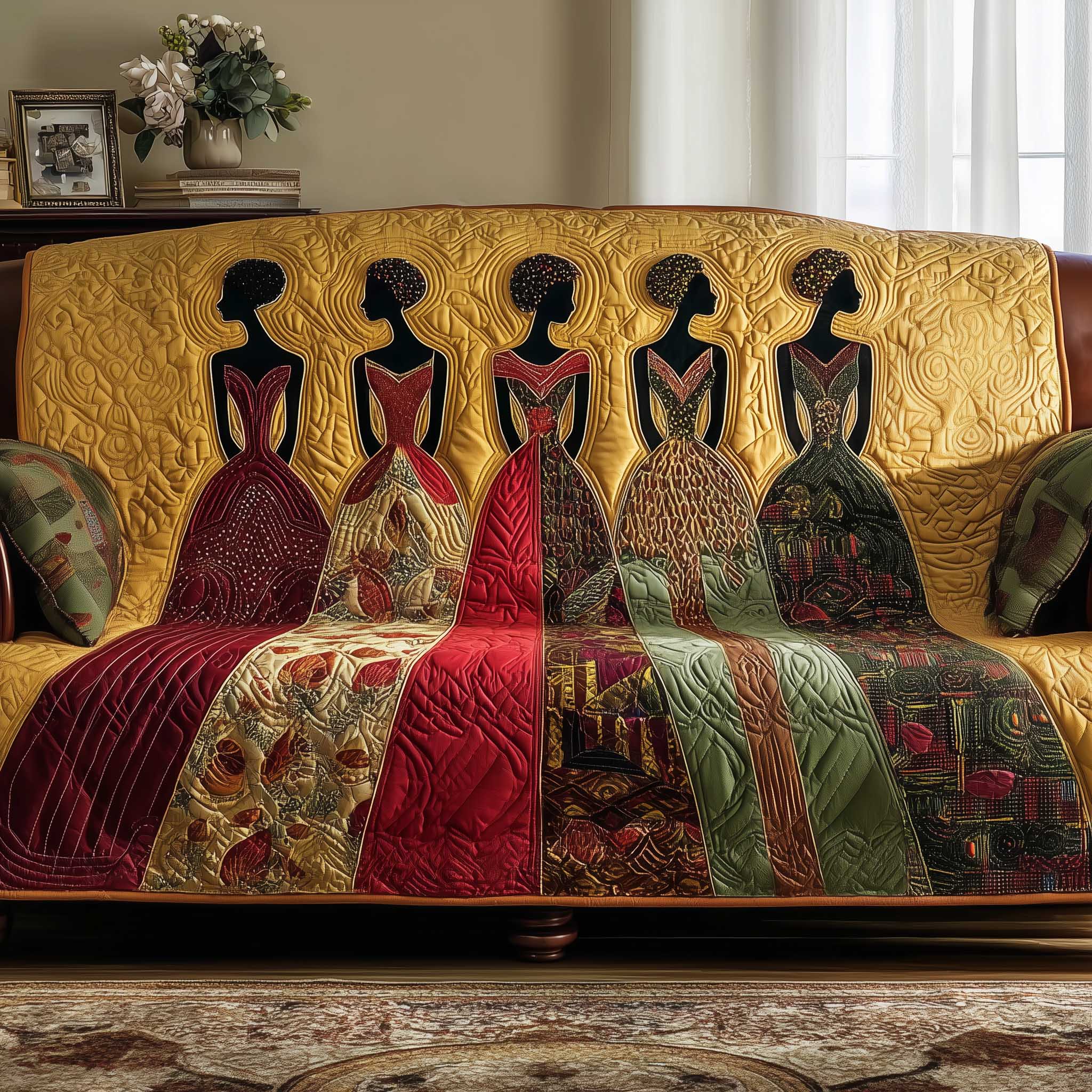 Heritage Glow Quilted Sofa Cover Floral Pattern Accent African American Gifts For Women