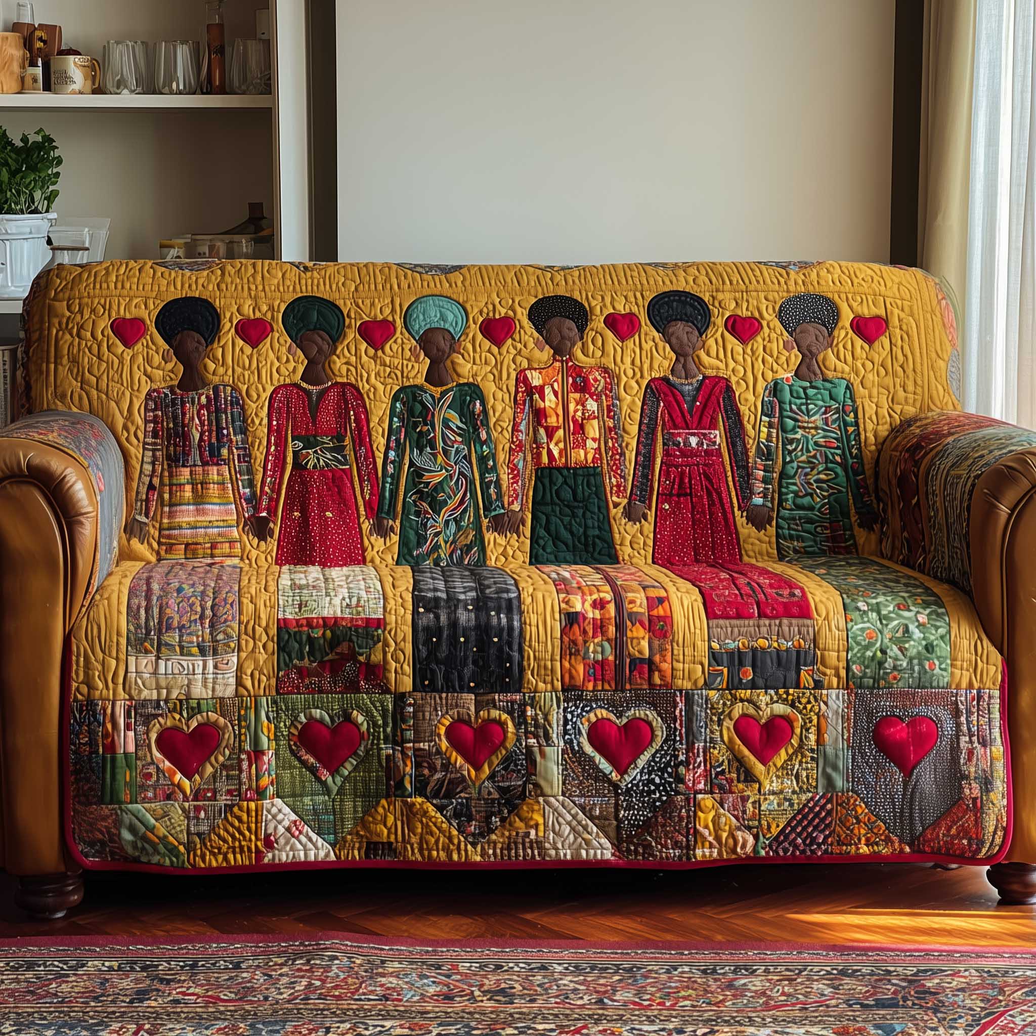 Heritage Glow Quilted Sofa Cover Motif Protector African American Gifts For Women