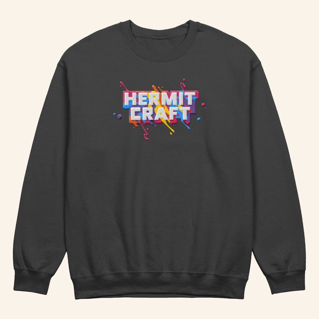 Hermitcraft Merch Paint Splatter Crewneck Black Sweatshirt Gifts For Friends