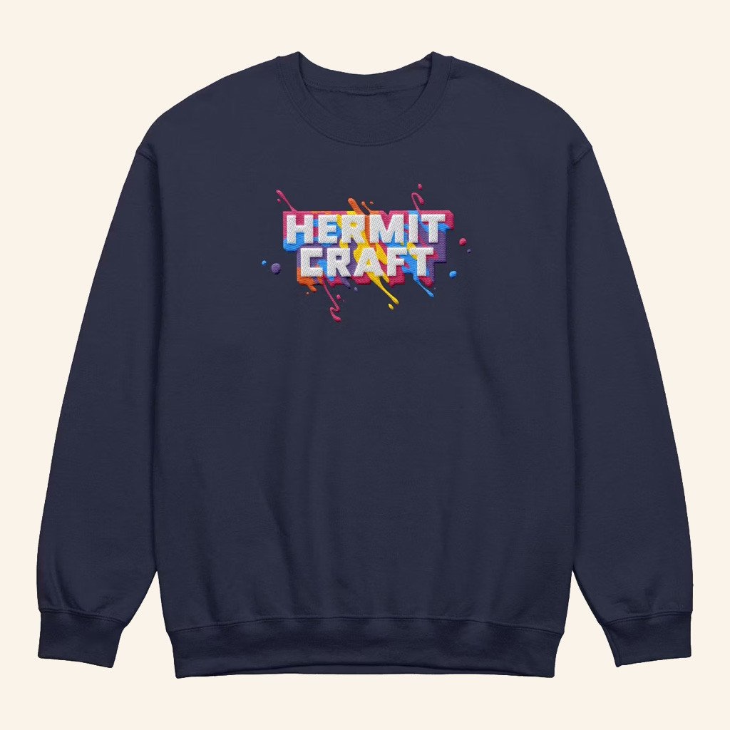 Hermitcraft Merch Paint Splatter Crewneck Navy Sweatshirt Gifts For Friends Hermitcraft Merch Paint Splatter Crewneck Navy Sweatshirt Gifts For Friends