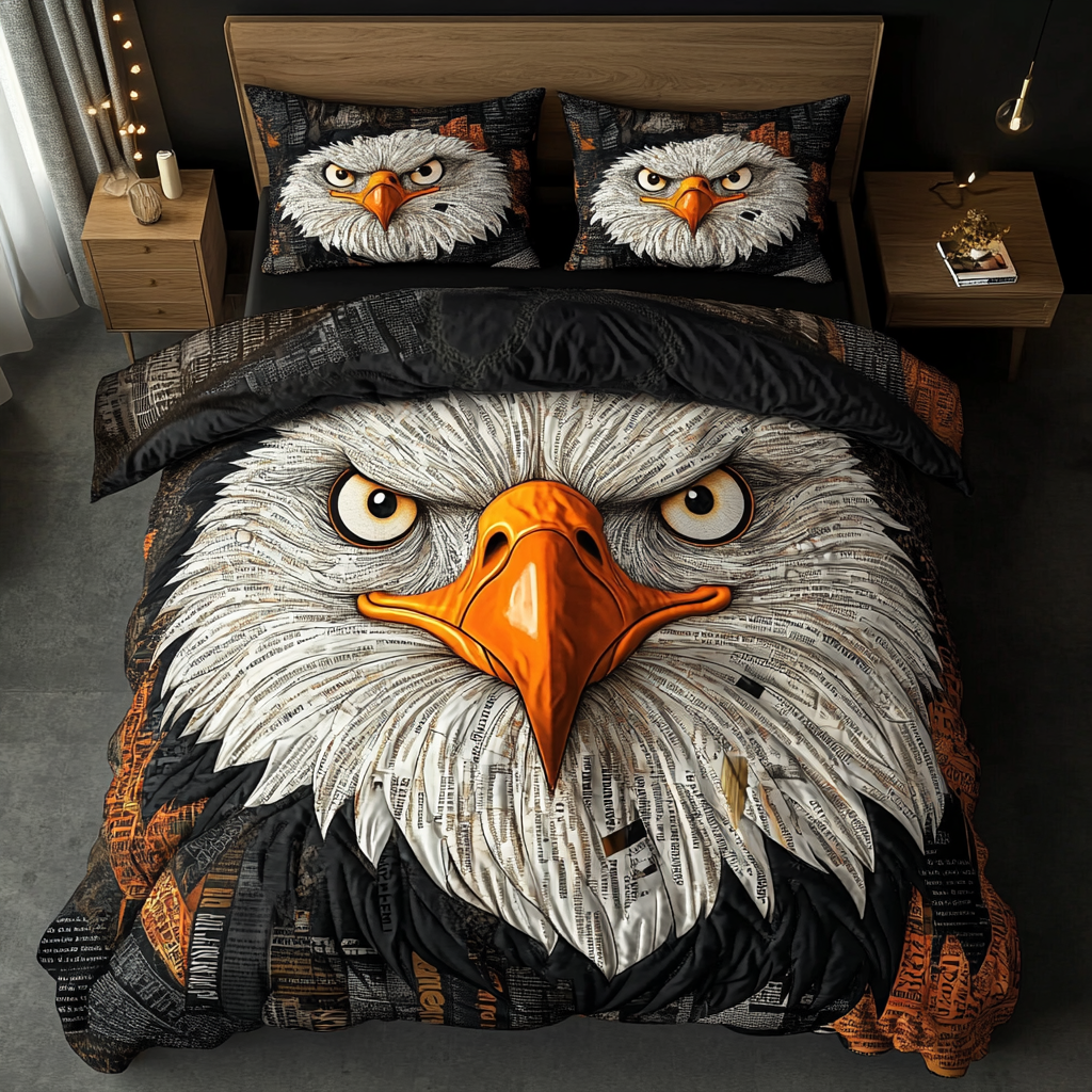 Heroic Eagle Quilted Bedding Set Best Bed Sheet Set Patriotic Eagle Gifts For Men