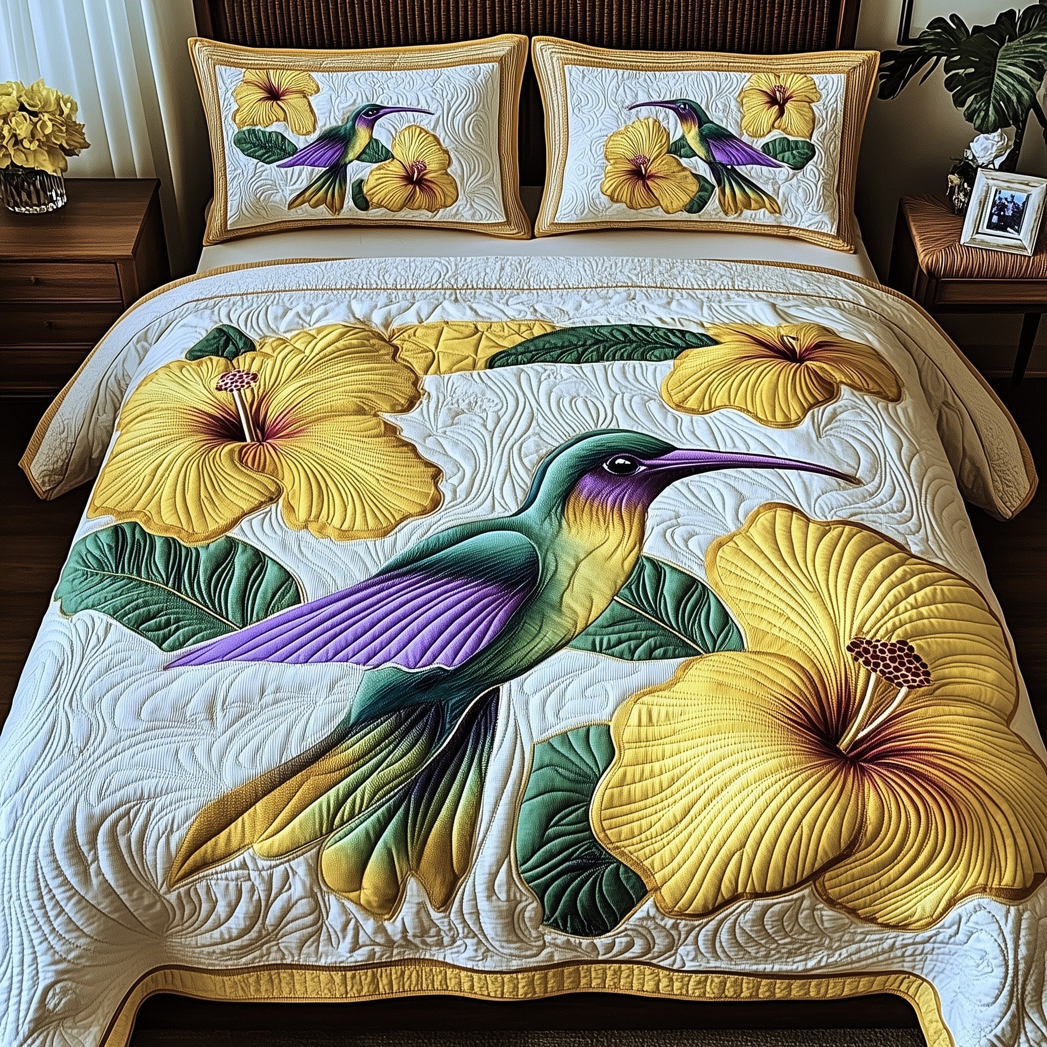 Hibicus Dance Quilted Bedding Set Birthday Gift