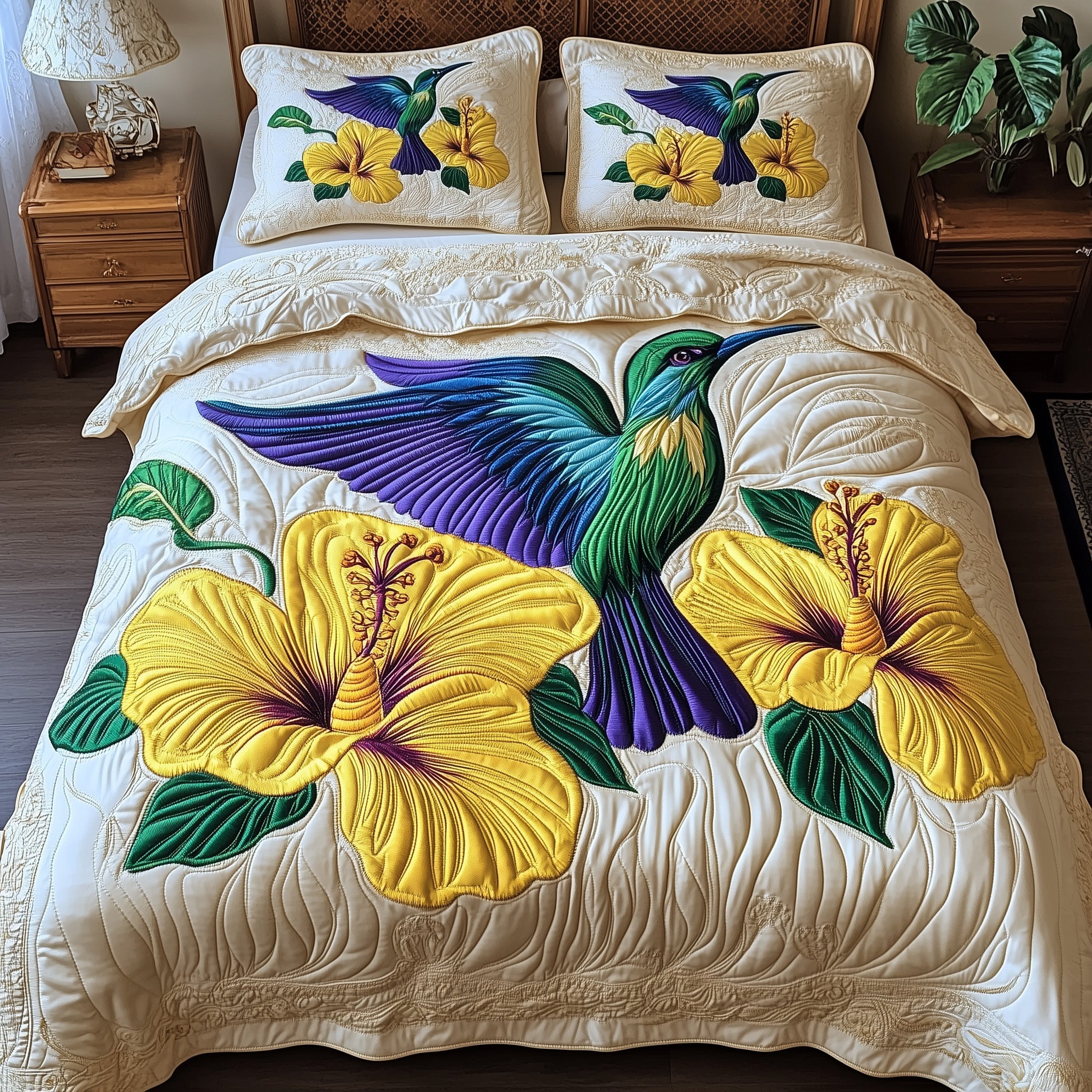 Hibicus Dance Quilted Bedding Set Holiday Gift