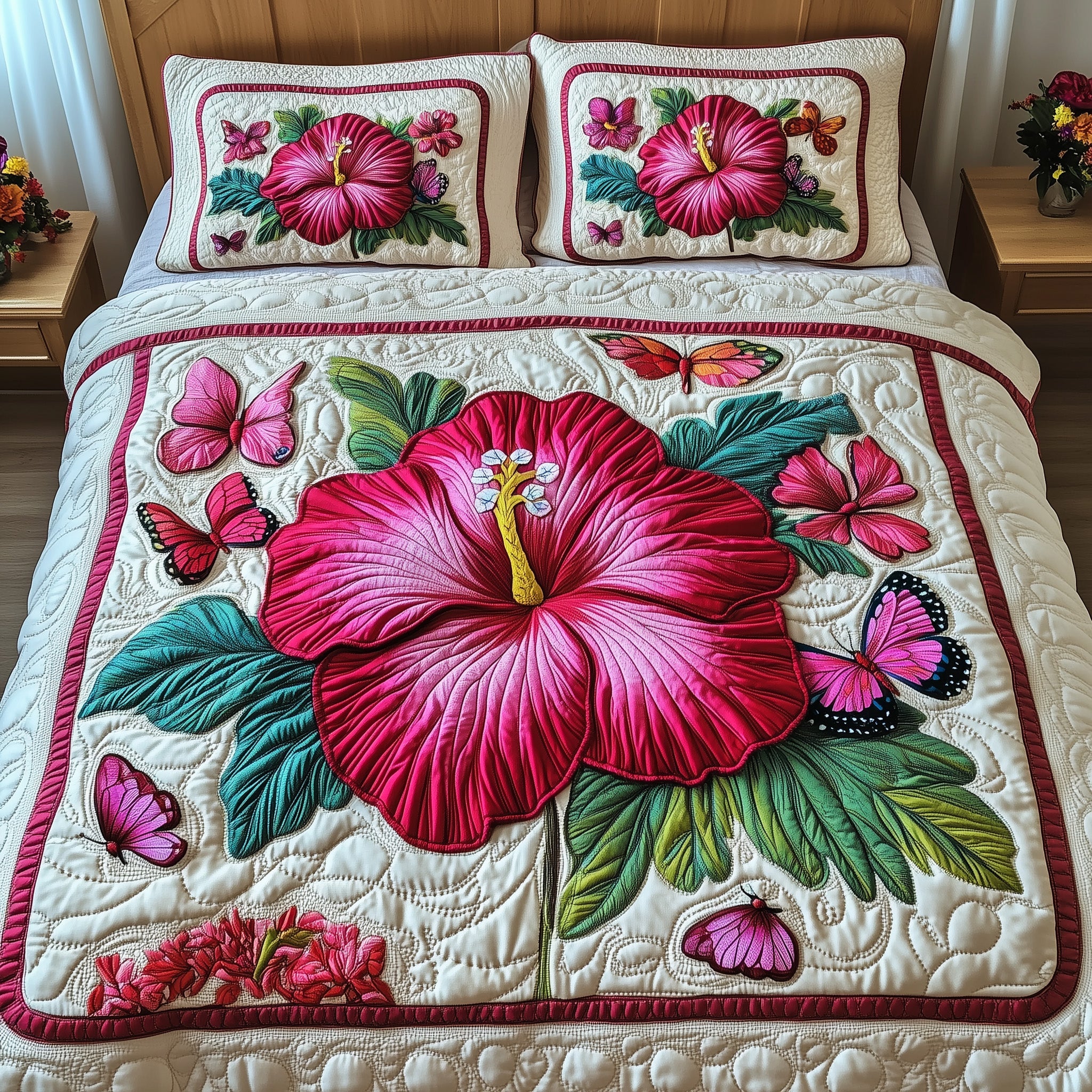 Hibicus Haven Quilted Bedding Set Duvet Cover Merchandise Best Gift For Sister In Law For Christmas