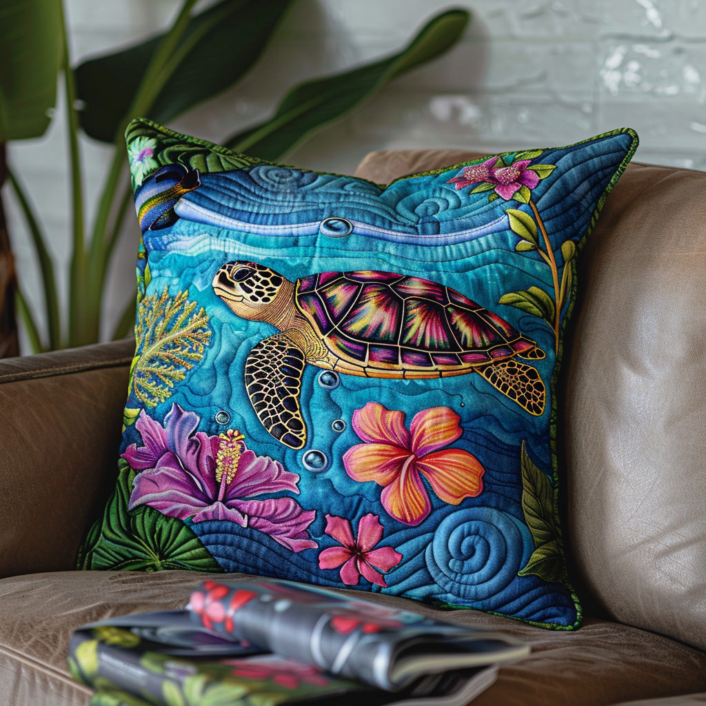 Hibiscus And Cozy Sea Turtle Quilted Pillowcase Natural Home Decor Best Gifts For Turtle Lovers
