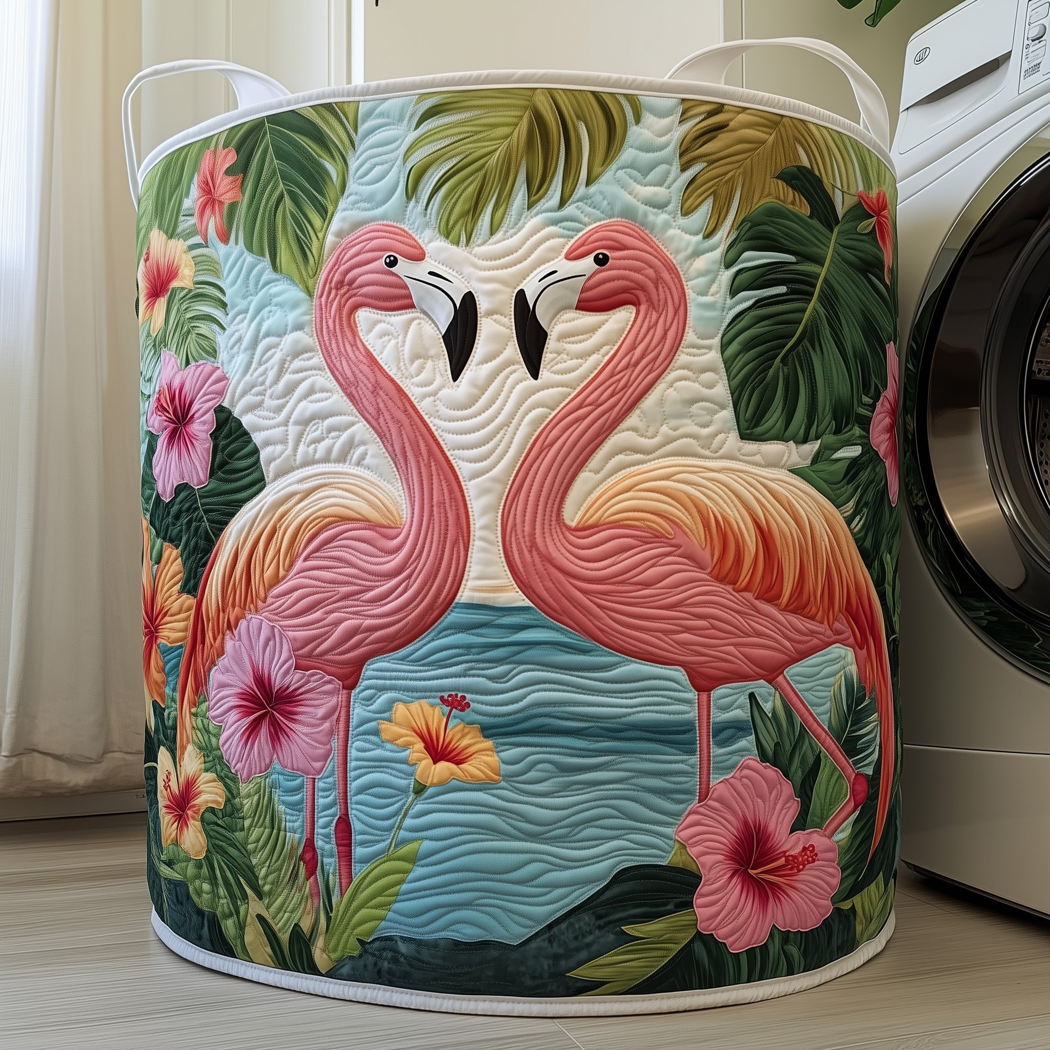 Hibiscus And Flamingo Quilted Laundry Basket Gftoyc202 Merch For Cozy Nights