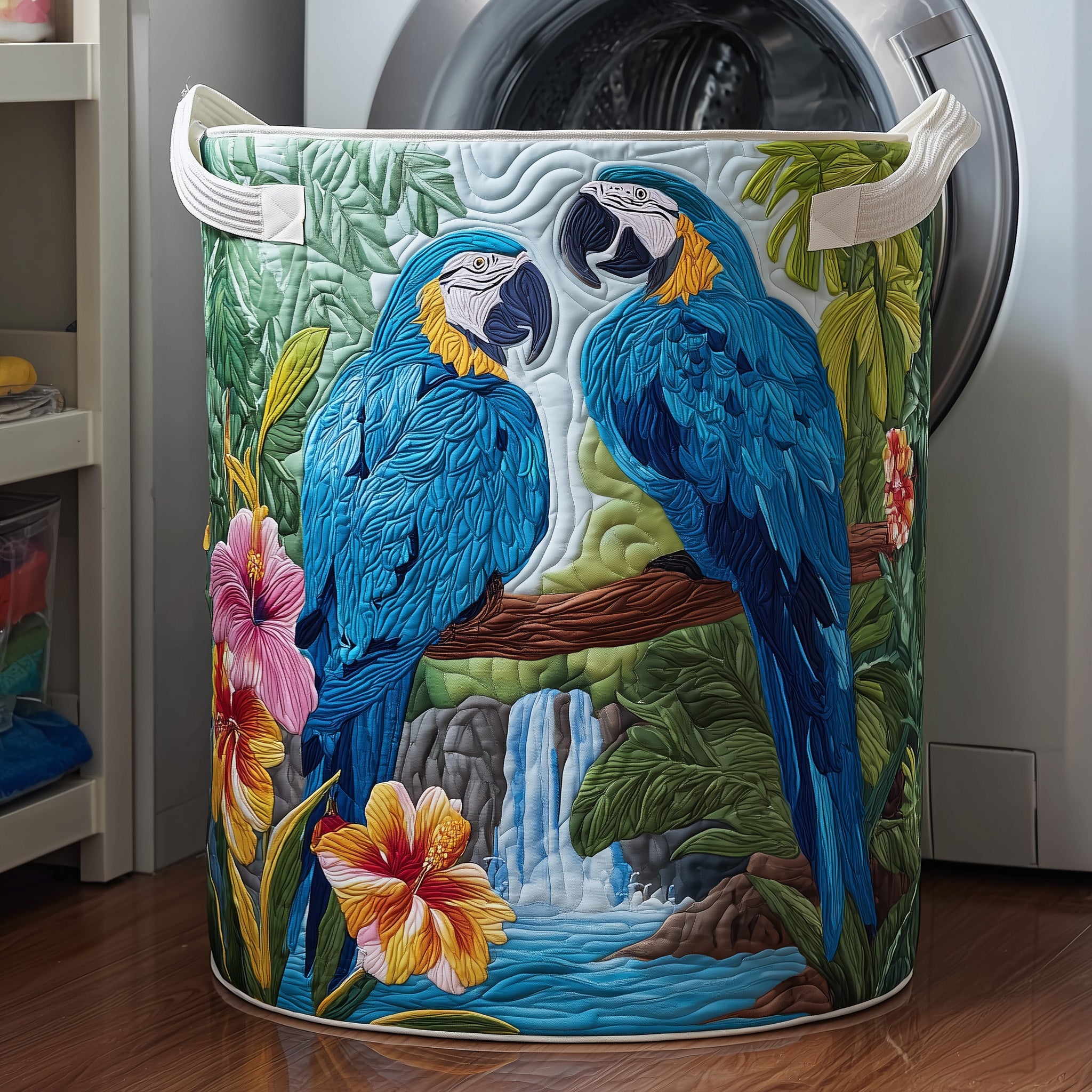 Hibiscus And Parrot Quilted Laundry Basket Best Gift For Him