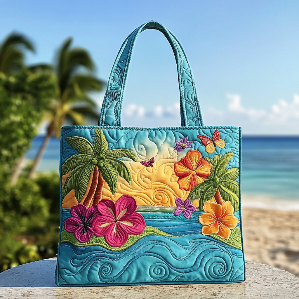 Hibiscus Bay Quilted Tote Bag Themed Gifts For Ocean Lovers