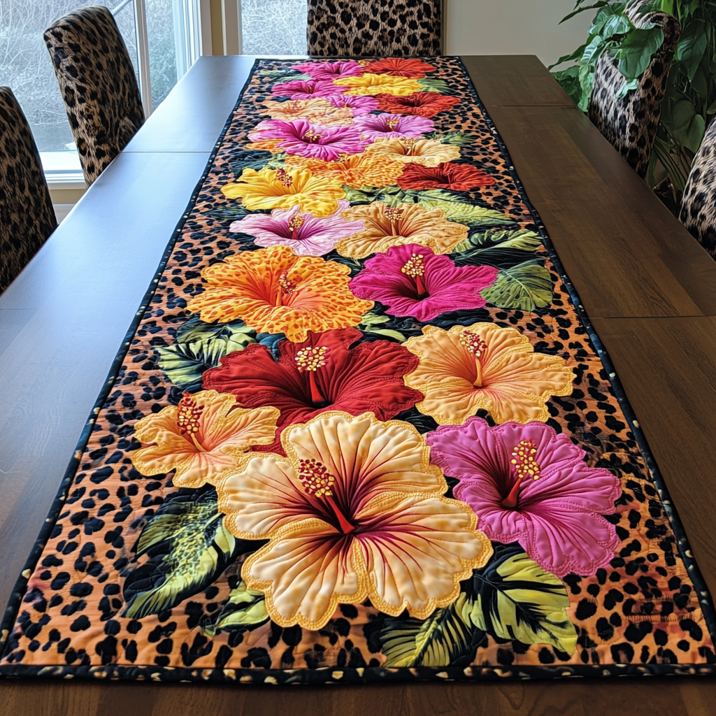 Hibiscus Bliss Quilted Table Runner Dining Decor Gifts For The Flower Lover