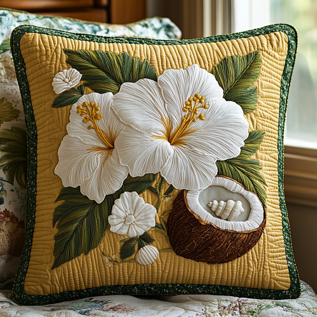 Hibiscus Bloom Delight Quilted Pillow Case Decorative Pillow Covers Gifts For Flower Enthusiasts