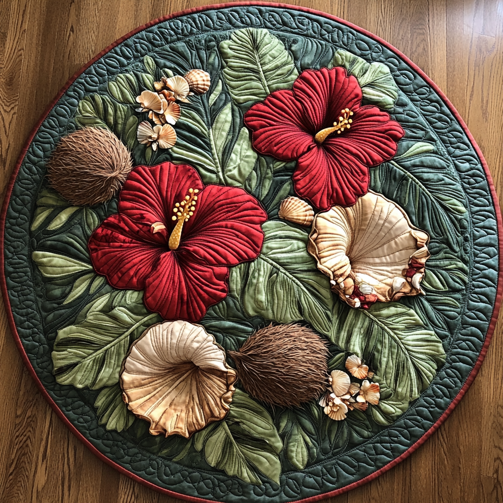 Hibiscus Bloom Delight Quilted Round Mat Christmas Entryway Decor Beach Christmas Gifts