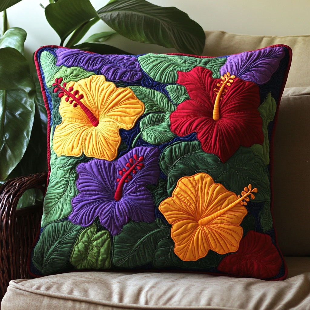 Hibiscus Bloom Quilt Pillow Case High-Quality Cotton Pillow Cover for Everyday Comfort