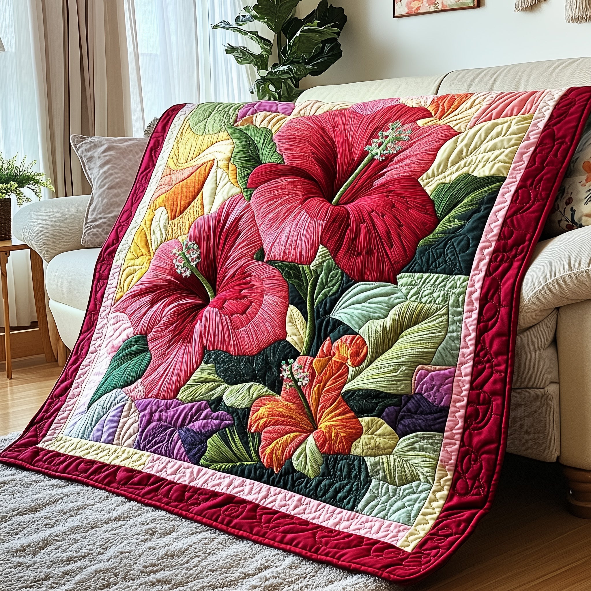 Hibiscus Bloom Quilted Blanket Cute Bed BlanketChristmas Gift Exchange Ideas For Families